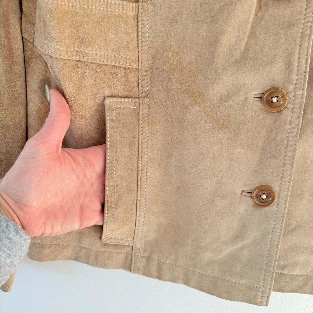 VTG Mossimo 90s Genuine Suede Leather Utility Jacket Tan Size Medium - Picture 6 of 9